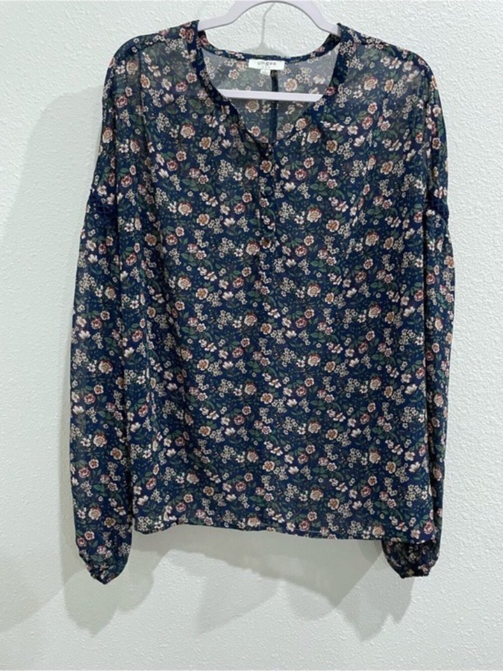 Umgee Floral Semi Sheer Blouse Western Feminine Long Sleeve